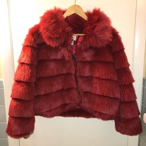 NWT red faux fur coat